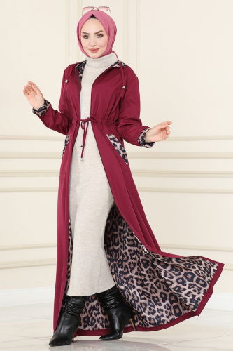 moda selvim Trenchcoat ASM2411 Damson - Thumbnail