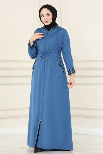 moda selvim Trenchcoat ASM2411 Indigo - Thumbnail