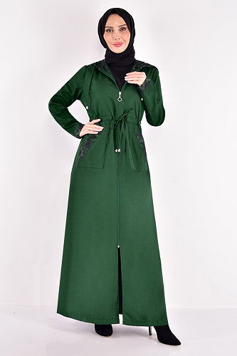 moda selvim Trenchcoat ASM2411-M Emerald - Thumbnail