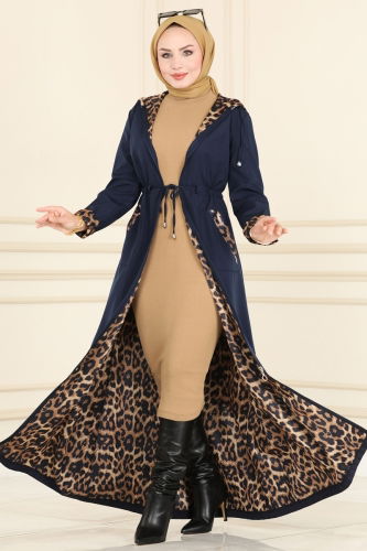 moda selvim Trenchcoat ASM2411 Navy Blue - Thumbnail