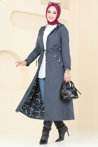 moda selvim Trenchcoat ASM2659 Anthracite - Thumbnail