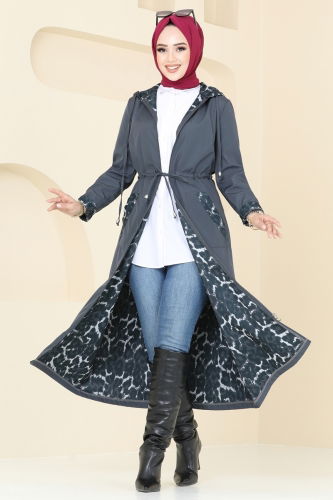 moda selvim Trenchcoat ASM2659 Anthracite - Thumbnail