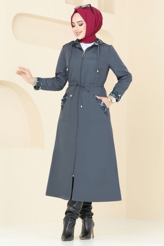 moda selvim Trenchcoat ASM2659 Anthracite - Thumbnail