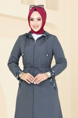 moda selvim Trenchcoat ASM2659 Anthracite - Thumbnail