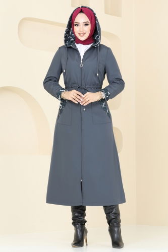 moda selvim Trenchcoat ASM2659 Anthracite - Thumbnail