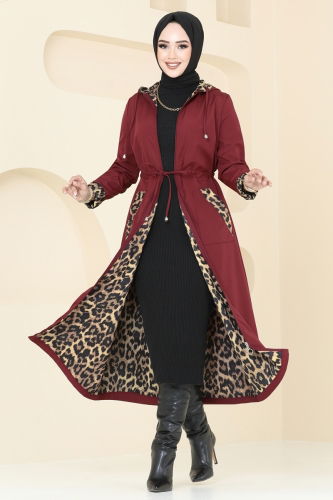 moda selvim Trenchcoat ASM2659 Burgundy - Thumbnail