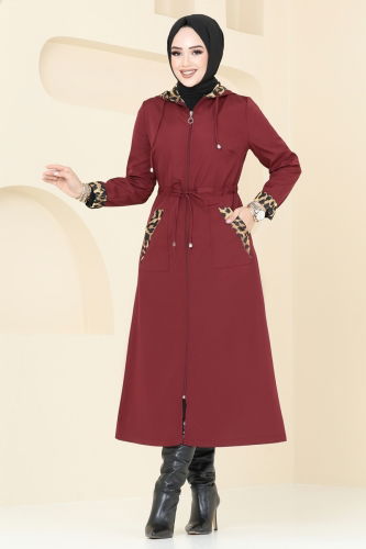 moda selvim Trenchcoat ASM2659 Burgundy - Thumbnail