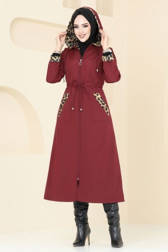 moda selvim Trenchcoat ASM2659 Burgundy - Thumbnail