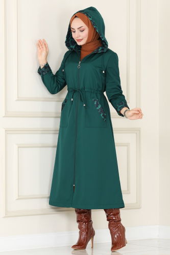 moda selvim Trenchcoat ASM2659 Emerald - Thumbnail