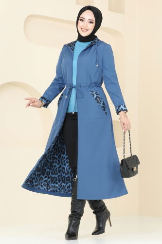 moda selvim Trenchcoat ASM2659 Indigo - Thumbnail