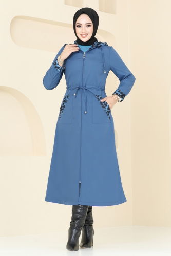 moda selvim Trenchcoat ASM2659 Indigo - Thumbnail