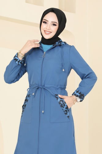 moda selvim Trenchcoat ASM2659 Indigo - Thumbnail