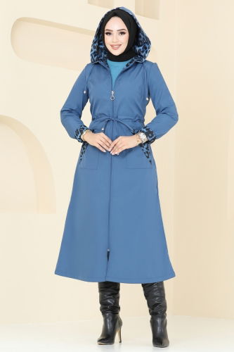 moda selvim Trenchcoat ASM2659 Indigo - Thumbnail