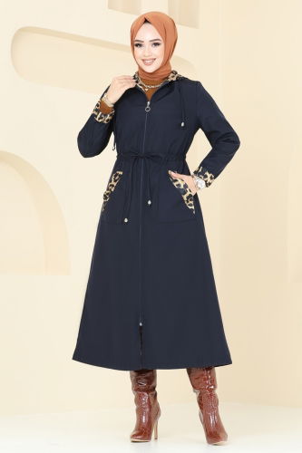 moda selvim Trenchcoat ASM2659 Navy Blue - Thumbnail