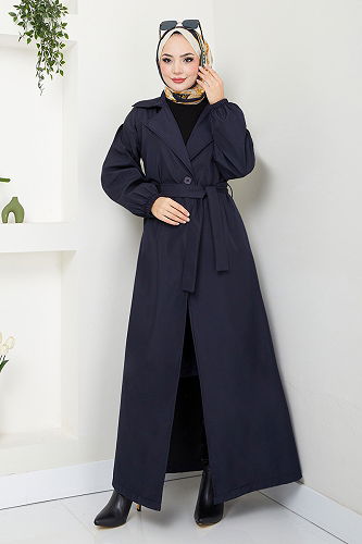 moda selvim Trenchcoat EMO125-M Navy Blue - Thumbnail