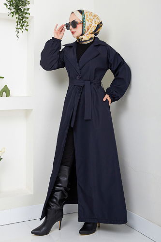 moda selvim Trenchcoat EMO125-M Navy Blue - Thumbnail