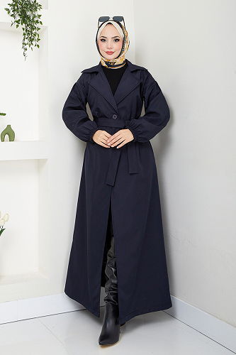 moda selvim Trenchcoat EMO125-M Navy Blue - Thumbnail