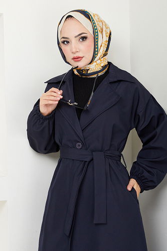moda selvim Trenchcoat EMO125-M Navy Blue - Thumbnail