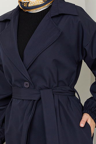 moda selvim Trenchcoat EMO125-M Navy Blue - Thumbnail