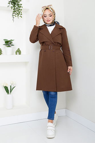 moda selvim ترانشكوت بني 16117BSK984-M - Thumbnail