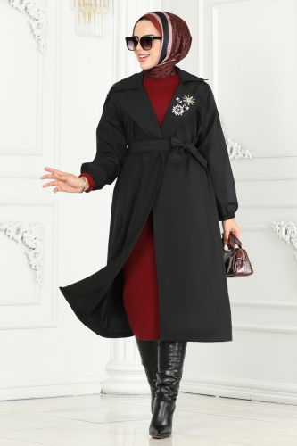 moda selvim Trenchcoat 639MSM187 Black - Thumbnail