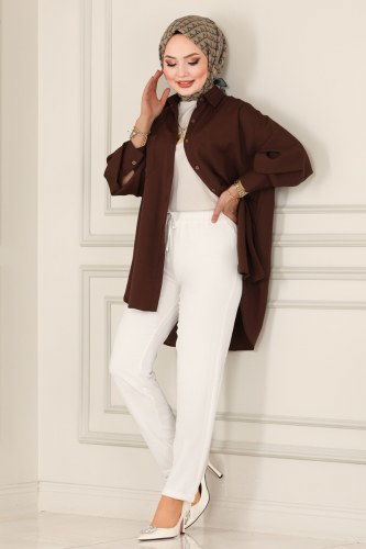 moda selvim Trousers 0005MRK805 Ecru - Thumbnail