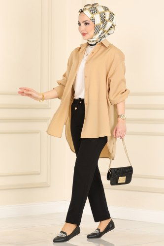 moda selvim 0055FYZ804 اسود بنطلون - Thumbnail