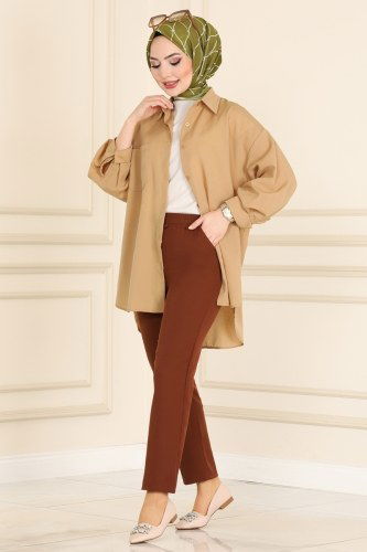 moda selvim 0055FYZ804 البني بنطلون - Thumbnail