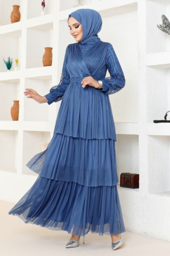MRV M.D.Y. - Tulle Evening Dress with Folded Skirt MDY4918-M Indigo