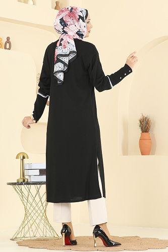 moda selvim Tunic 0021KLB1050 Black - Thumbnail