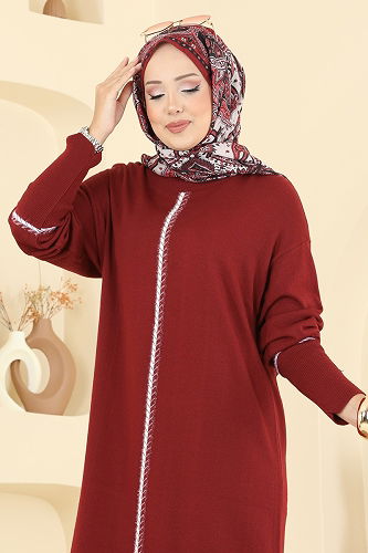 moda selvim Tunic 0021KLB1050 Burgundy - Thumbnail