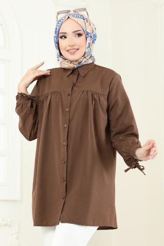 moda selvim بلوز بني 002MR1078 - Thumbnail