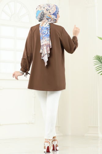 moda selvim بلوز بني 002MR1078 - Thumbnail