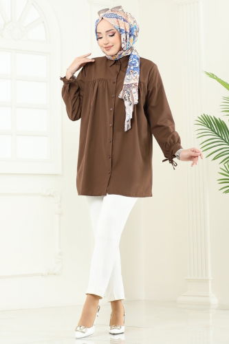 moda selvim بلوز بني 002MR1078 - Thumbnail