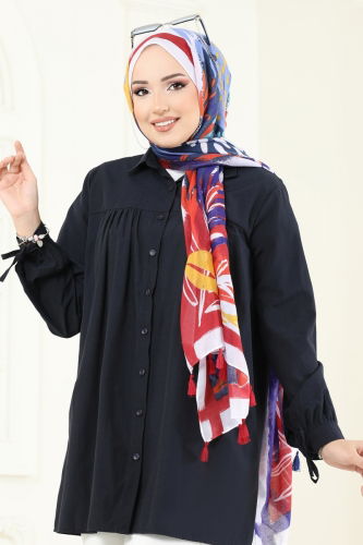 moda selvim بلوز كحلي 002MR1078 - Thumbnail