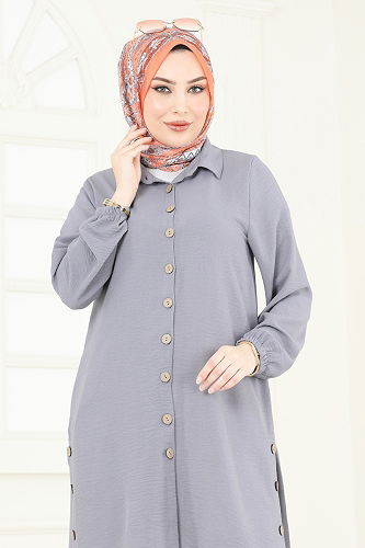 moda selvim بلوز رمادي 008MR1078 - Thumbnail