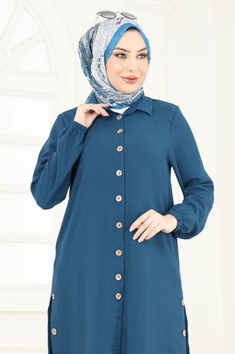 moda selvim بلوز بترولي 008MR1078 - Thumbnail