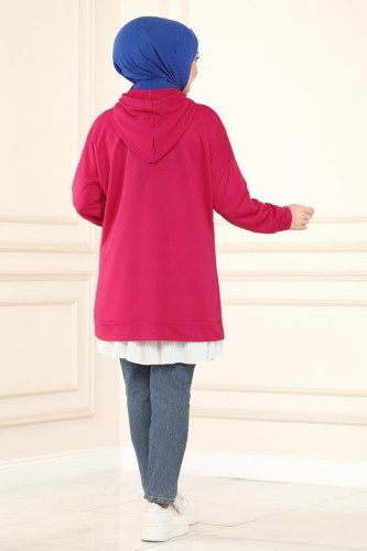 moda selvim 0155UZ662 فوشي بلوز طويل - Thumbnail