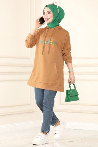 moda selvim 0155UZ662 لحمي بلوز طويل - Thumbnail