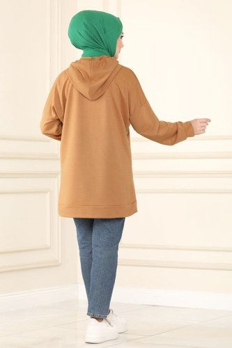 moda selvim 0155UZ662 لحمي بلوز طويل - Thumbnail