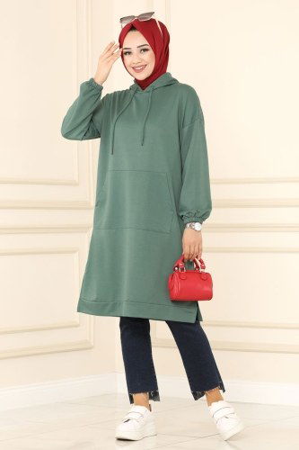 moda selvim 0161UZ662 لون العقابية بلوز طويل - Thumbnail