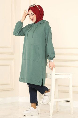 moda selvim 0161UZ662 لون العقابية بلوز طويل - Thumbnail