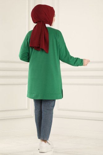moda selvim 0165UZ662 اللون الأخضر بلوز طويل - Thumbnail