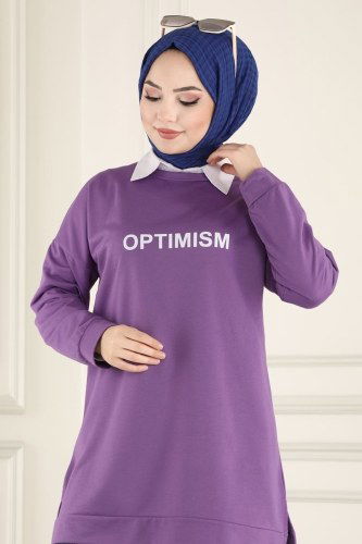 moda selvim 0165UZ662 ارجواني فاتح بلوز طويل - Thumbnail