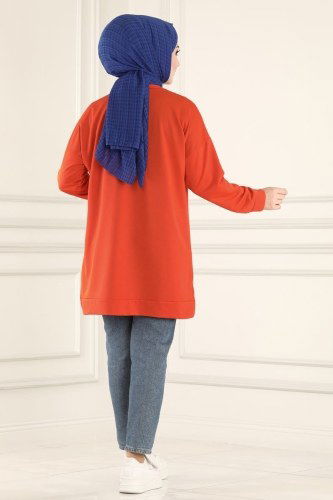 moda selvim 0165UZ662 برتقالي بلوز طويل - Thumbnail