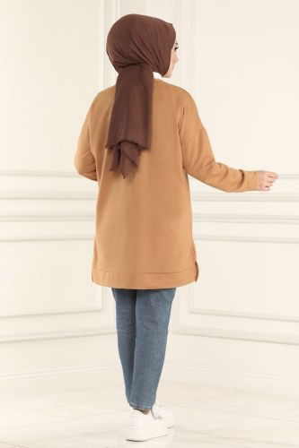 moda selvim 0166UZ662 لحمي بلوز طويل - Thumbnail
