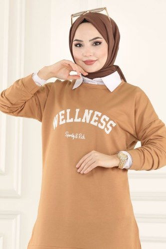 moda selvim 0166UZ662 لحمي بلوز طويل - Thumbnail