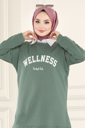 moda selvim 0166UZ662 تركوازي بلوز طويل - Thumbnail