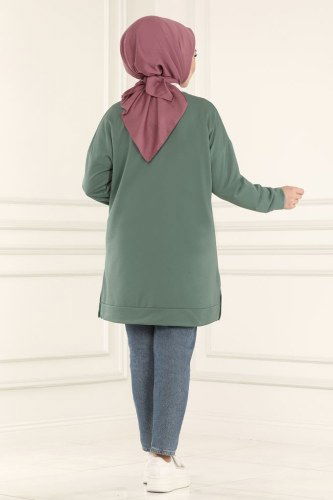 moda selvim 0166UZ662 تركوازي بلوز طويل - Thumbnail