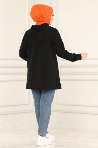 moda selvim 0168UZ662 اسود بلوز طويل - Thumbnail